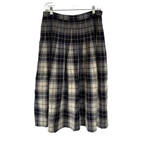 Vintage Pendleton Wool Black Plaid Midi Skirt Winter Prairie Pleated Size 12
